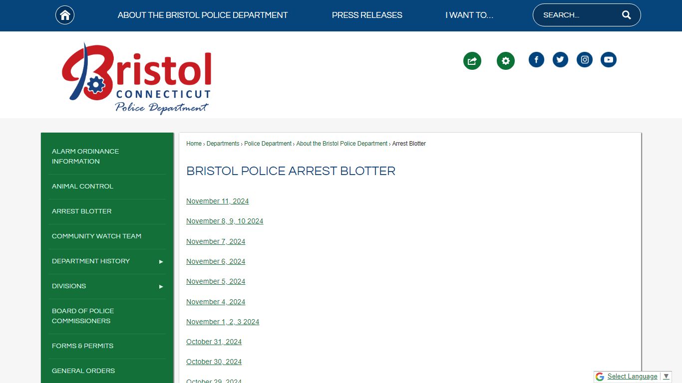 Bristol Police Arrest Blotter | Bristol, CT - Official Website