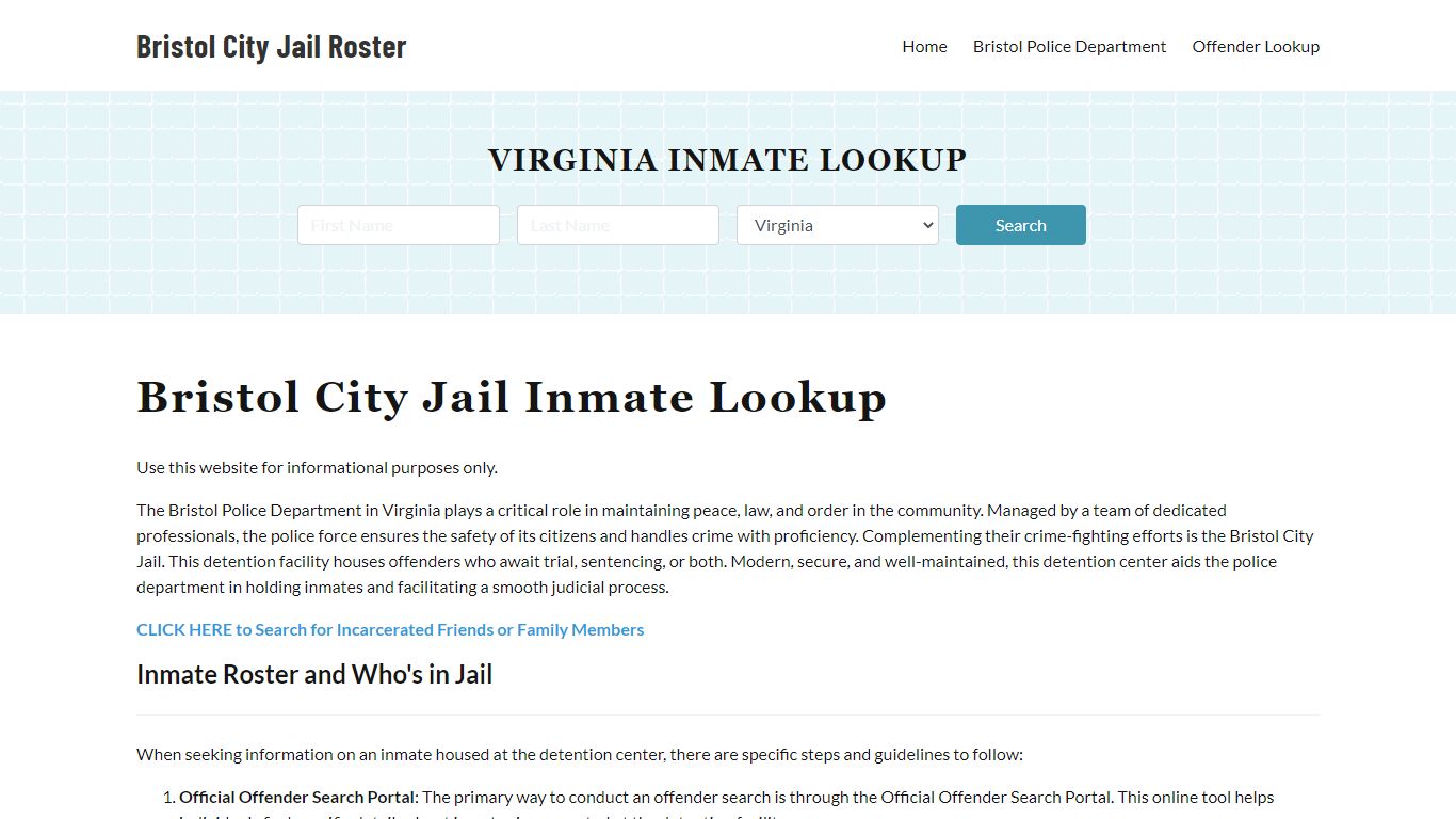 Bristol City Jail, VA Inmate Search, Jail Roster, Bookings